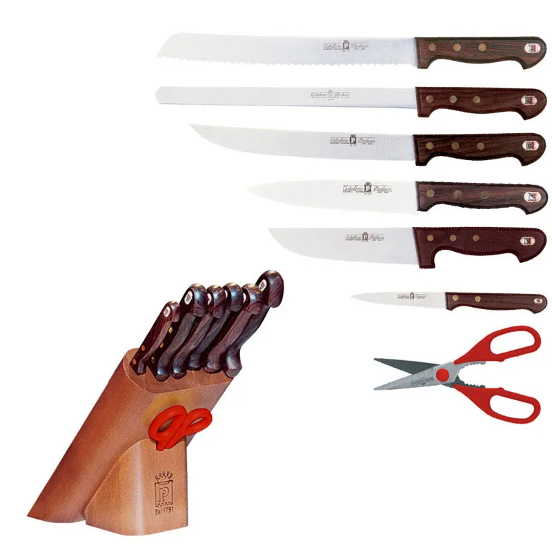 Offerta Lampo Ceppo in Legno con 6 coltelli e Forbici da cucina 23x14xh21 cm Coltellerie Paolucci