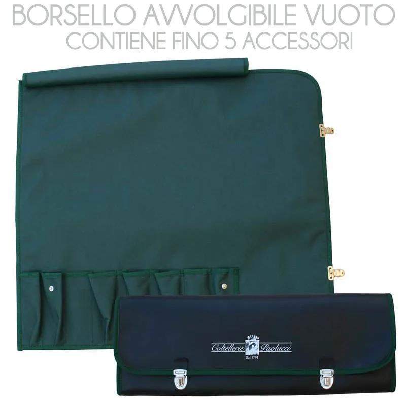 Promozione Esclusiva Borsello avvolgibile vuoto porta coltelli per 6 coltelli 43x45 cm aperto colore verde blu Coltellerie Paolucci