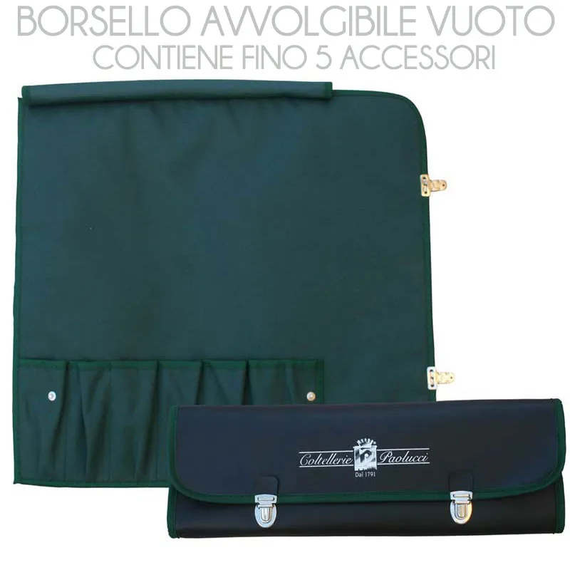 Borsello avvolgibile vuoto porta coltelli per 6 coltelli 48x54 cm aperto colore verde blu Coltellerie Paolucci Super Prezzo