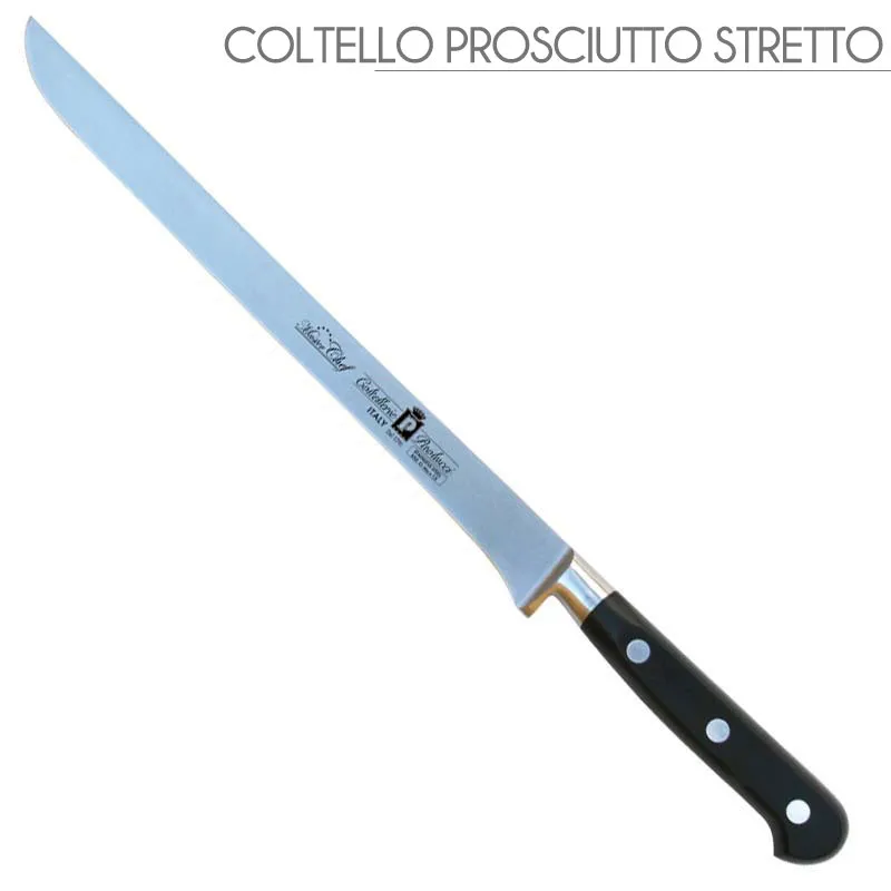 Coltello prosciutto stretto Manici in POM per alimenti. colore nero. resistente in lavastoviglie. Coltellerie Paolucci Quantità Limitata