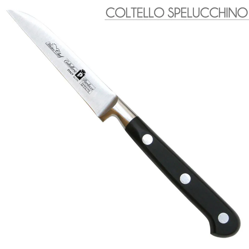 Prezzo Basso Coltello per verdura lama forgiata da 9 cm Manici in POM per alimenti. colore nero. resistente in lavastoviglie. Coltellerie Paolucci