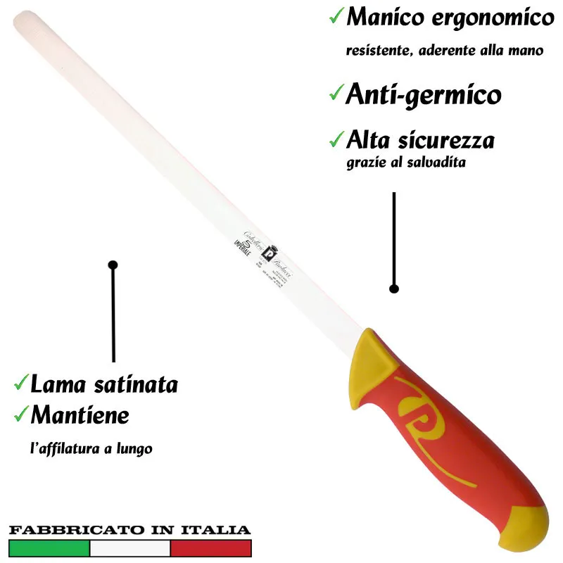 Esclusivo Coltello per prosciutto 30 cm Manici in polipropilene gomma antiscivolo atossici. trattamento germicida. adatto lavastoviglie Coltellerie Paolucci