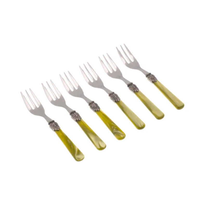 Nuovo Arrivo Forchettine da Dolce set da 6 pezzi ELENA in acciaio inox 18/10 manico in metacrilato spessore 1,5 mm colorato verde oliva Rivadossi