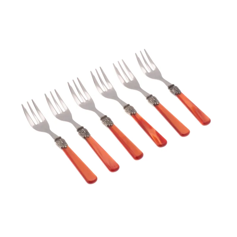 Forchettine da Dolce set da 6 pezzi ELENA in acciaio inox 18/10 manico in metacrilato spessore 1,5 mm colorato arancio Rivadossi Di Tendenza