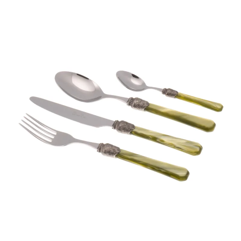 Bestseller Set Posate colorate 24 Pezzi PENELOPE in acciaio inox 18/10 manico in metacrilato spessore 2,5 mm colorato verde oliva Rivadossi