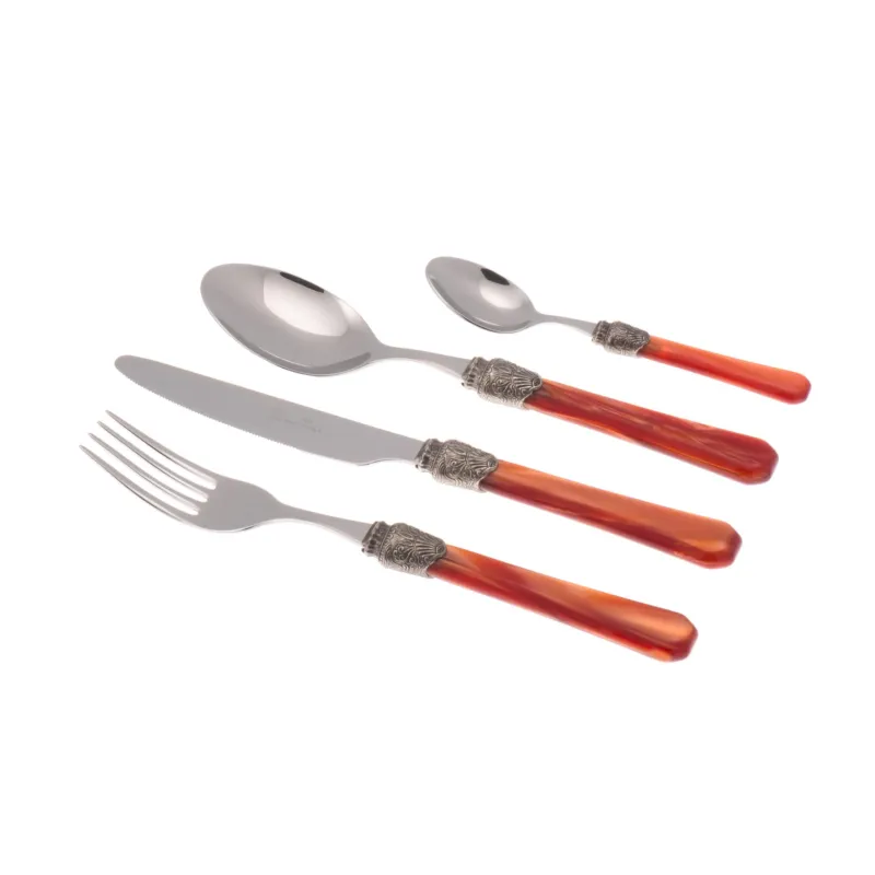 Consegna Rapida Set Posate colorate 24 Pezzi PENELOPE in acciaio inox 18/10 manico in metacrilato spessore 2,5 mm colorato arancio Rivadossi