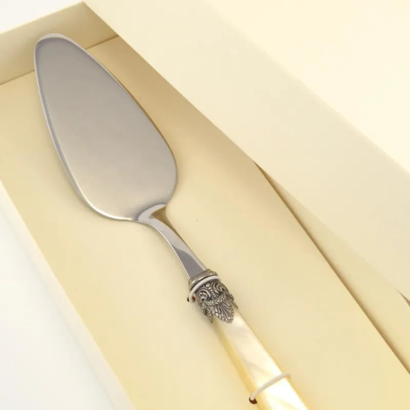 Offerta Del Giorno Confezione Pala per Dolce Torta NAPOLEON manicatura in acrilico con ghiera lunghezza 272 mm composizione in scatolata bomboniera serigrafata Eme Posaterie Avorio Perlato 13 EME