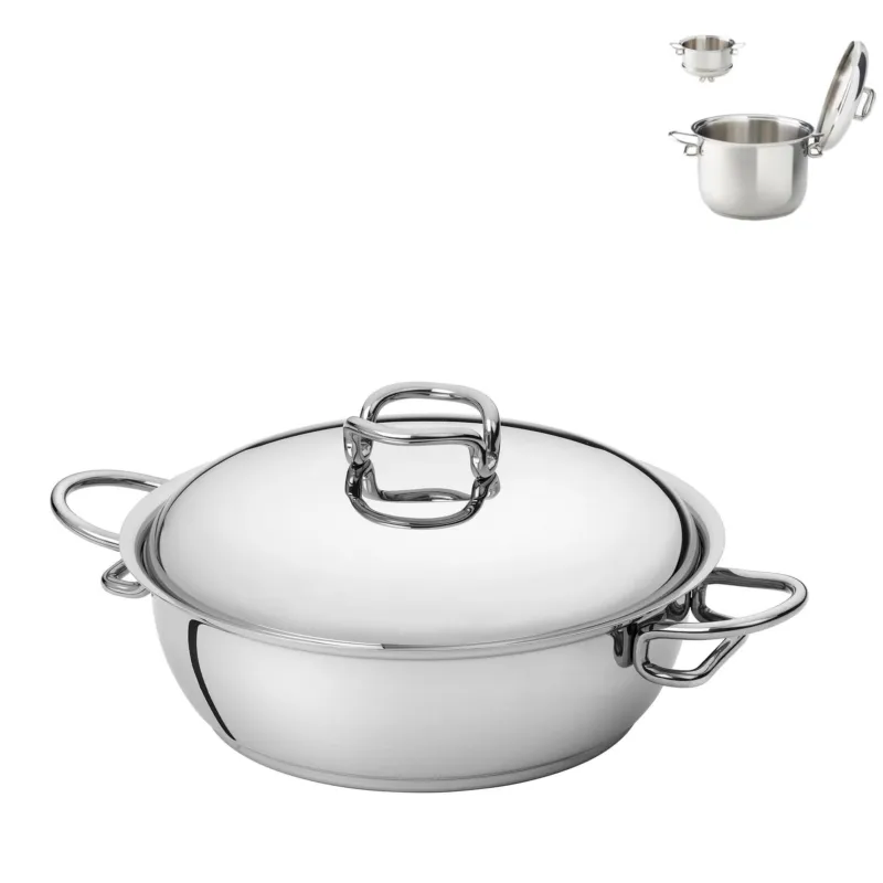 A Buon Prezzo Casseruola Bassa, Tegame 2 manici Acciaio Triplo fondo KAREN Ø24xh8,2 cm - 3,0 Lt, design Tarcisio Zani coperchio escluso made in Italy Serafino Zani