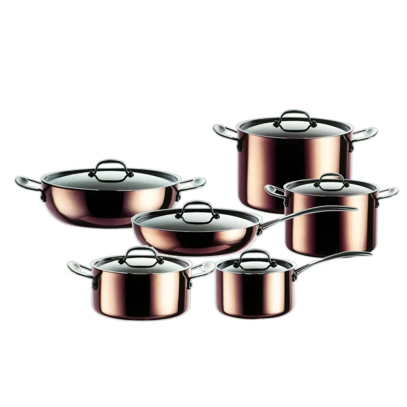 Batteria di Pentole TOSCANA 12 Pezzi Rame-Alluminio-Acciaio 6 pezzi completa di coperchi, utilizzabile Su gas , Elettrico , alogeno e ad Induzione si in lavastoviglie MEPRA S.p.a. Compra Adesso