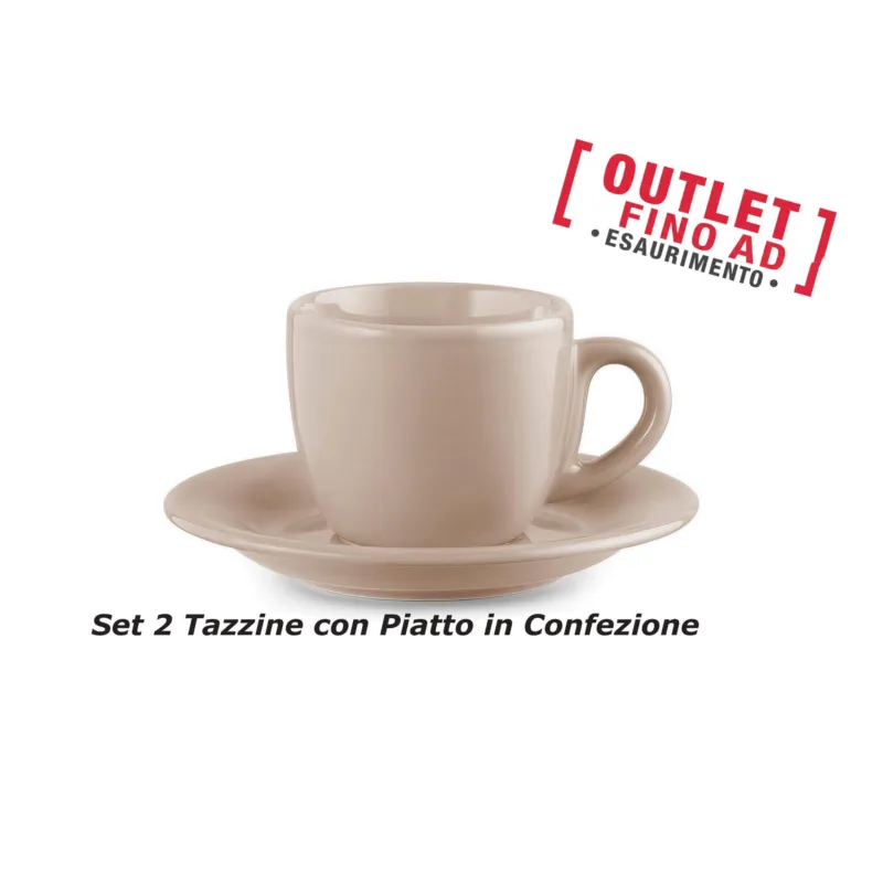 Super Prezzo Tazzine Da Caffe con piattino set da 2 in Ceramica 6,5x6,5x h5 cm-100 cc Collezione lavabile in lavastoviglie colore Tortora Kaleidosmilano