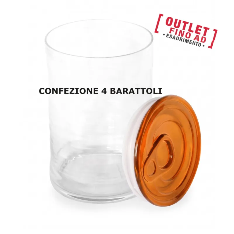 BarattolI in Vetro 4 pezzi Borosilicato Con Guarnizione Al Silicone Dimensioni 0.8x h 16,5 cm –1000 ml con colore Arancio trasparente Kaleidosmilano Occasione