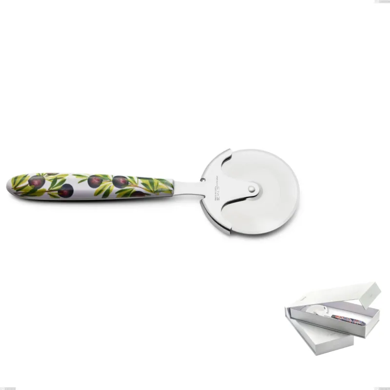 Confezione a libro 1 rotella tagliapizza Vero Taggia, acciaio 18.0 nickel free, manicatura pbt sublimato acciaio lucido Eme Posaterie Non Perdere