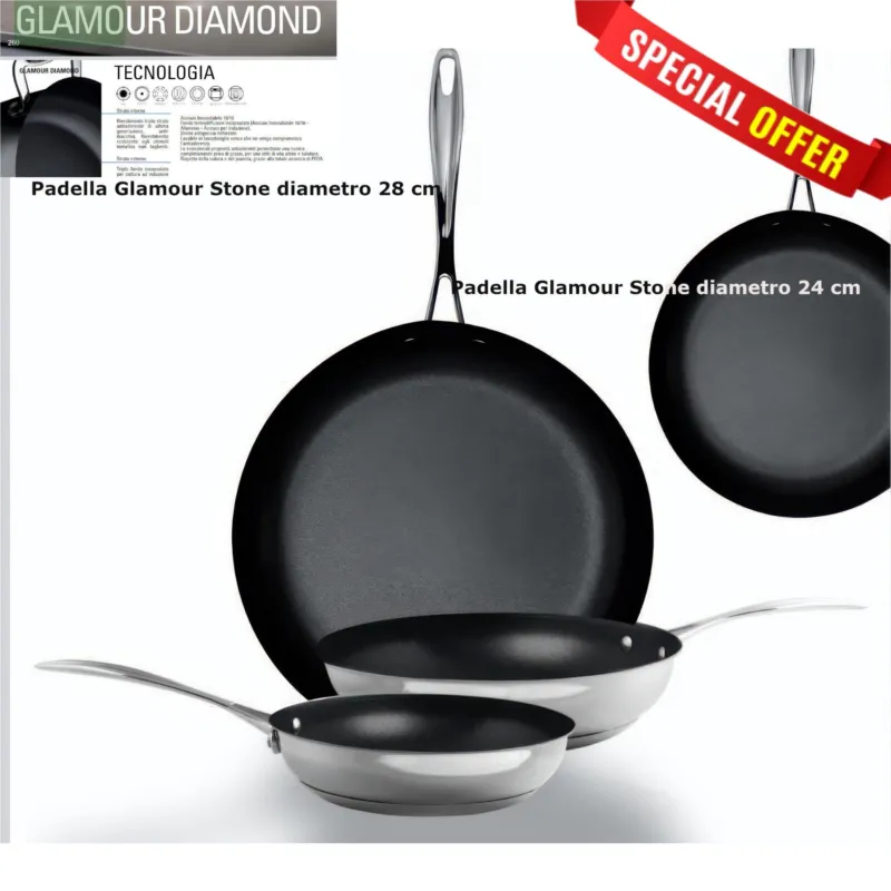 Affare Padelle Set 2 Pezzi Triplo fondo ad Induzione 2 Padelle 24-28 cm GLAMOUR STONE 2 Pezzi inox Lucido MEPRA S.p.a.