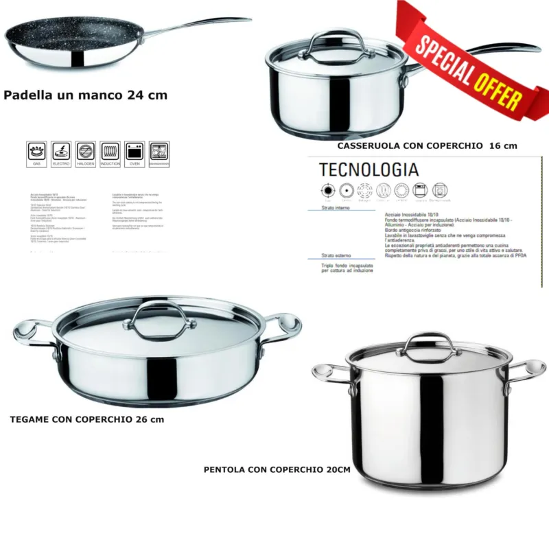 Batteria di Pentole Triplo fondo ad Induzione 7 pezzi GLAMOUR STONE in acciaio inox 18/10 MEPRA S.p.a. Ordina Subito