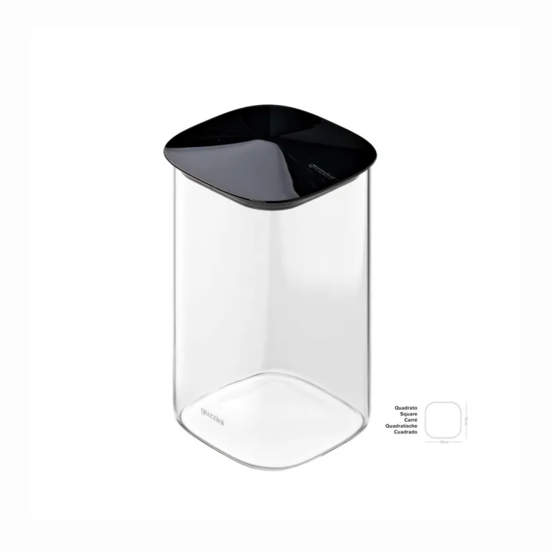 Affare Barattolo in Vetro-M Borosilicato FRESH&STYLE Dimensioni 11x11x h 14,7 cm –1000 ml con coperchio salva freschezza e guarnizione Nero Guzzini