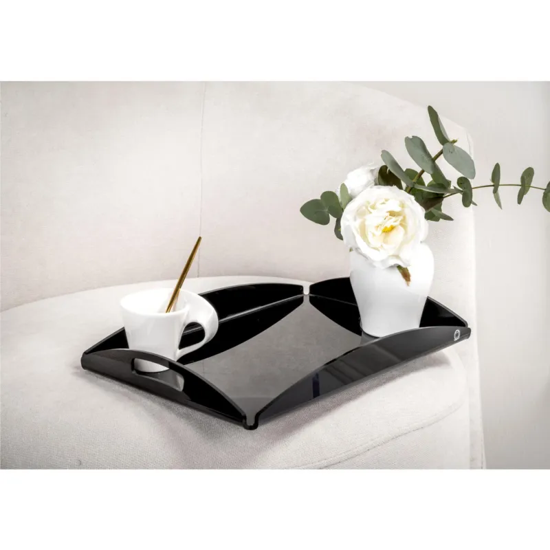 Vassoio rettangolare da portata Piccolo Dimensioni 32,5x22,5x h 4 cm, spessore 6 mm adatto a servire Bicchieri, Tazzine colore nero lucido IPlex Design Professionale