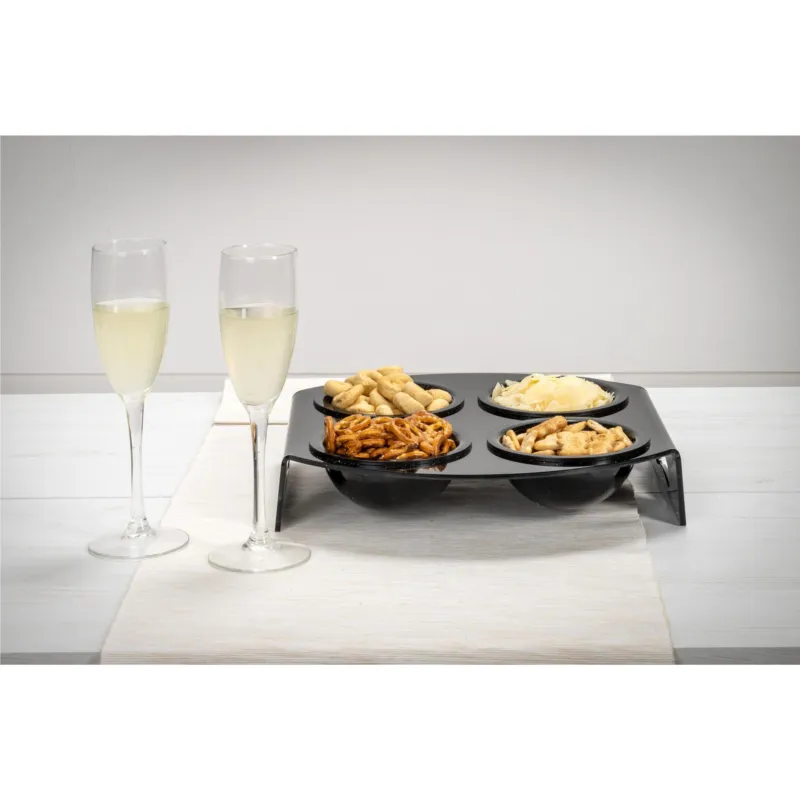 Vassoio quadrato porta aperitivi 4 scomparti Dimensioni 28,5x29,5x h 8 cm, spessore 6 mm adatto a servire dolci, aperitivi e salatini colore nero lucido IPlex Design Consegna Rapida