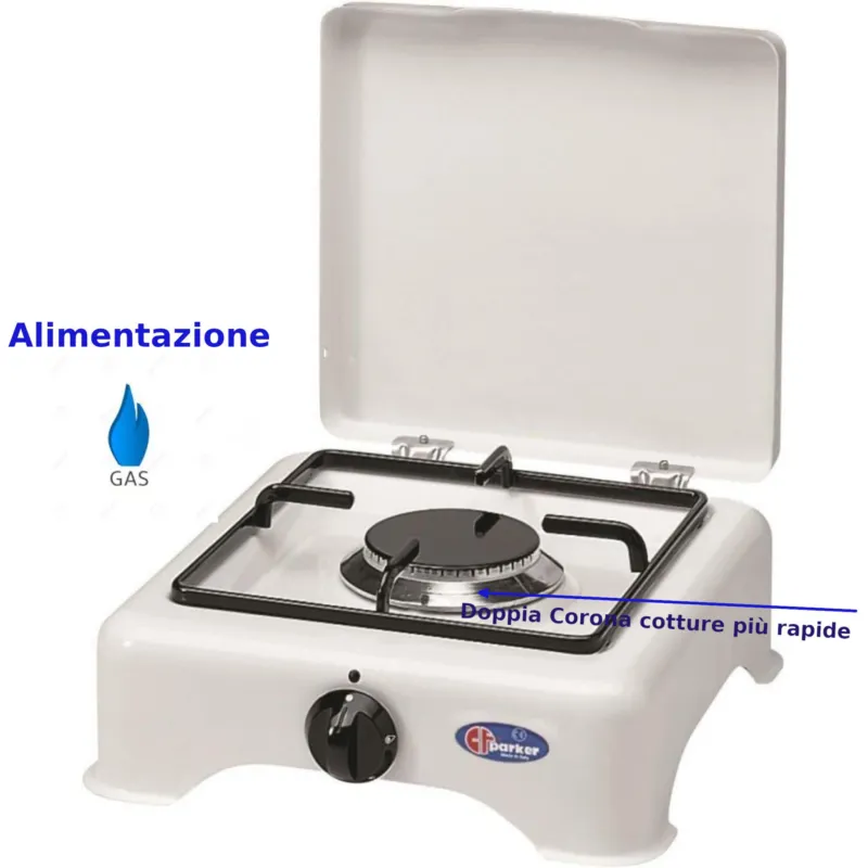 Miglior Prezzo Fornello 1 fuoco a GPL con coperchio, bruciatore doppia corona (3,5 kW) Pyral N2, Dimensioni 29x29x h 12 cm spartifiamma e griglia smaltati Colore bianco. Parker