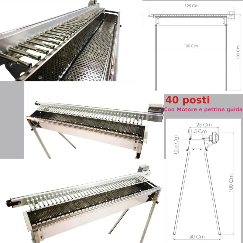Promozione Giraspiedini a carbonella classica, con meccanismo da 40 pezzi per la rotazione automatica di spiedini ed arrosticini 125×25×h100 cm Motore a Batteria in acciaio aisi 430 Tecnoroast