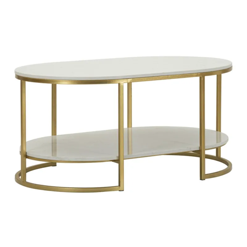 Tavolo da caffè IZMIR design elegante con doppio piano effetto marmo dimensioni 90x60x 45 cm spazio 28,5 cm struttura dorata Mauro Ferretti Prezzo Scontato