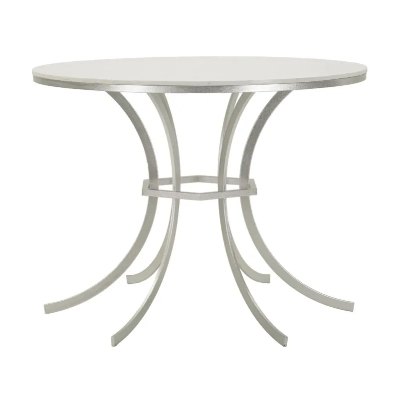 Compra Adesso Tavolo da Pranzo ISTANBUL, struttura elegante in metallo silver Piano in Marmo dimensioni Ø 100X65 cm silver e Bianco Mauro Ferretti