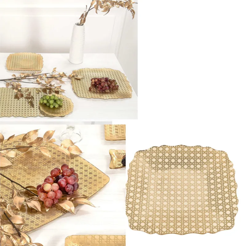 Acquista Ora Sottopiatto Quadrato TASTY SMALL Plexiglass Gold Paglia di Vienna Linea DRAPPEGGI, 27x27x h 2 cm - 0,2 kg Colore Oro IPlex Design