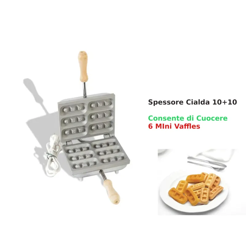 Biscottiera elettrica Rettangolare waffle 6PZ sei mini waffles e mini Gaufres Dimensioni 14x17,5x h 11 cm 600 Watt 3,0 kg CBE-Ferratelle Soddisfatti O Rimborsati
