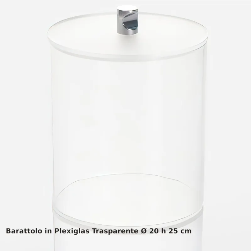 Barattolo trasparente in plexiglass diametro 20x h 25 cm con coperchio e fondo satinato adatto per Bar, Pasticceria, Ristoranti, casa Erreenne srl Soddisfatti O Rimborsati