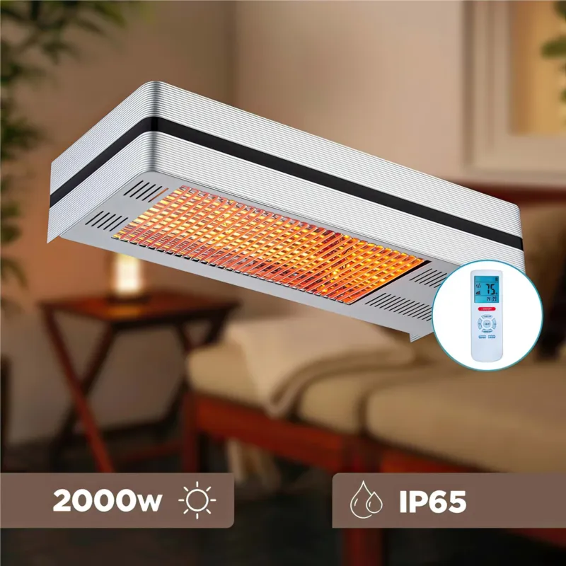 Solo Oggi Riscaldatore a Infrarossi Da Patio Con 2000w Regolabile 60,2x25xh 12 cm - peso 2,9 kg 2000 W Lampada IR-A onda corta a basso abbagliamento con telecomando SINED Italia