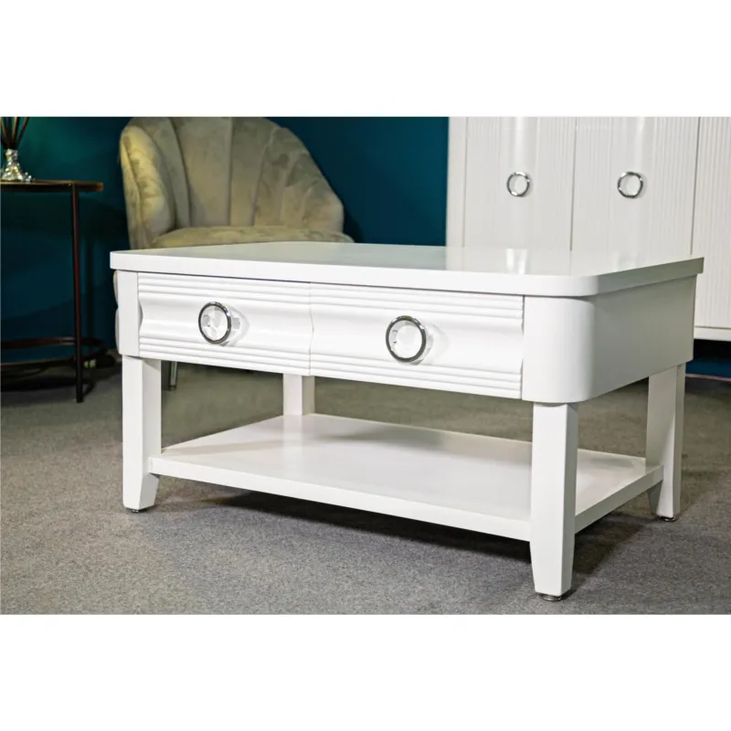 A Buon Prezzo Tavolo da caffè rettangolare con 2 cassetti, SHINE, dimensioni 90x60x h 47 cm piano lavorazione semplice colore bianco Mauro Ferretti