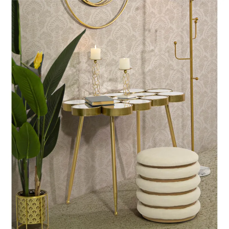 Acquista Ora Tavolinetto dorato con Cerchi in Vetro a Specchio, BUTTLE , dimensioni 100x55x h 70 cm piano in vetro incorniciato in un metallo dorato Mauro Ferretti