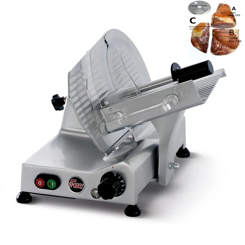 Affettatrice a Gravità Domestica FAC F220 AF con affilatoio Fisso per lama 58x42xh34 cm - Lama 220 mm - 13,5 Kg in lega leggera di alluminio Fac Affettatrici Ultima Occasione