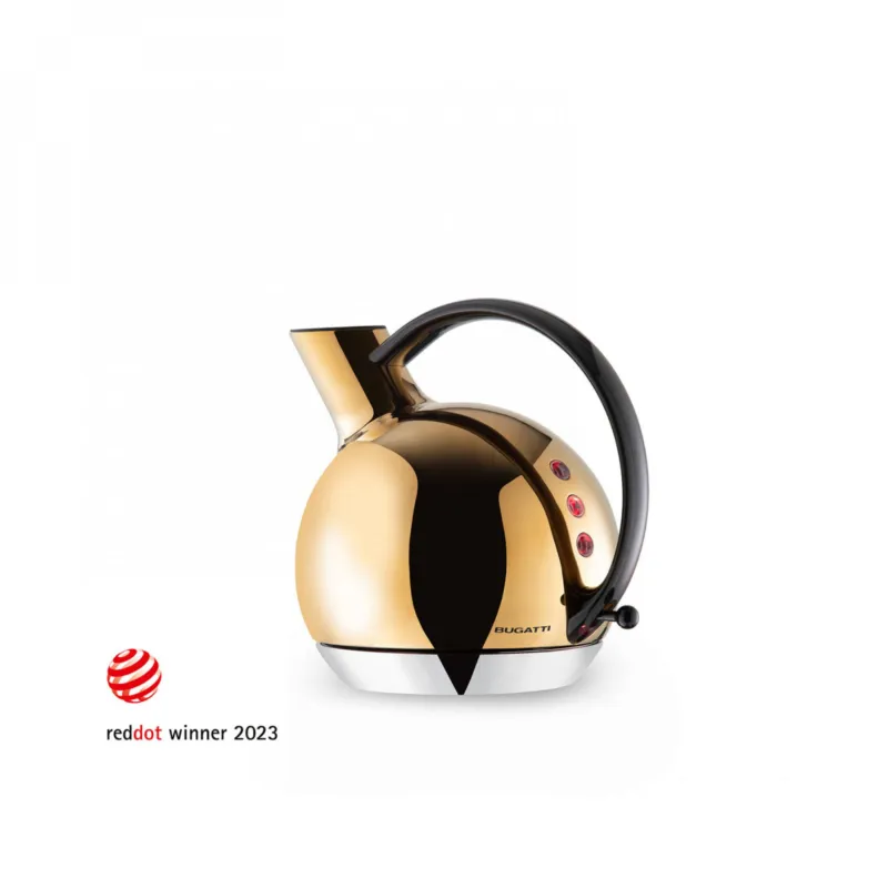 Consegna Rapida Bollitore Elettronico, GIULIETTA si arresta al raggiungimento dell‘ebollizione Dimensioni 23,5xh21 cm- Lt 1,2 Finitura PVD colore Oro Lucido Casa bugatti