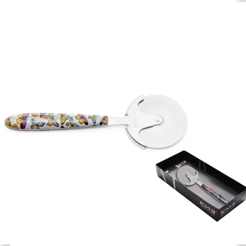 Confezione vetrina rotella tagliapizza vero butterfly, acciaio 18.0 nickel free, manicatura pbt sublimato acciaio lucido Eme Posaterie Quantità Limitata