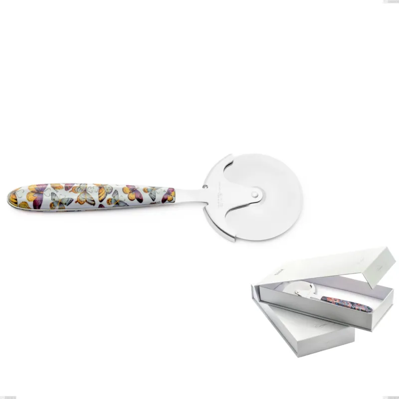 Nuova Collezione Confezione a libro 1 rotella tagliapizza vero butterfly, acciaio 18.0 nickel free, manicatura pbt sublimato acciaio lucido Eme Posaterie