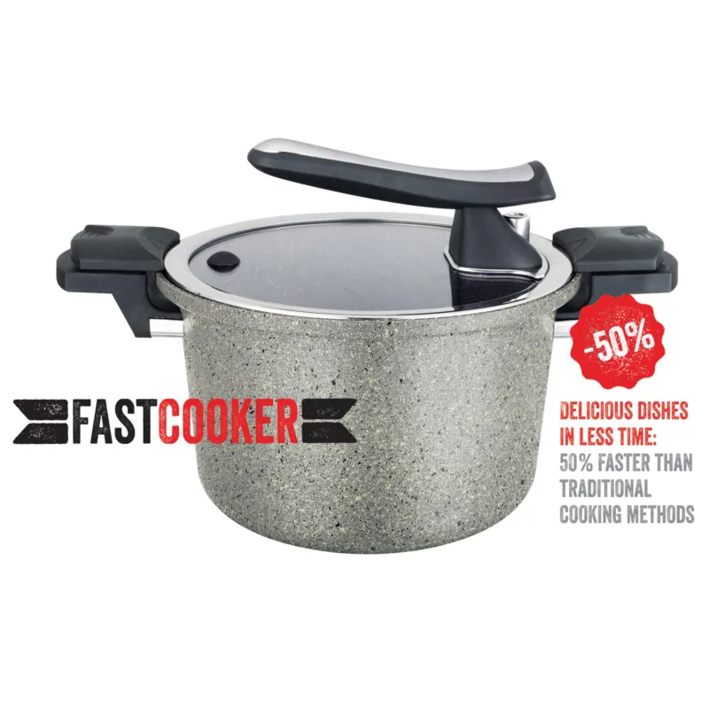 Pentola A Pressione Fast COOKER cucina in meno della Metà del Tempo 24xh 16 cm - Lt 6 in alluminio forgiato rivestimento Magma-Tech Plus, GMD COOKWARE ITALY Occasione Imperdibile