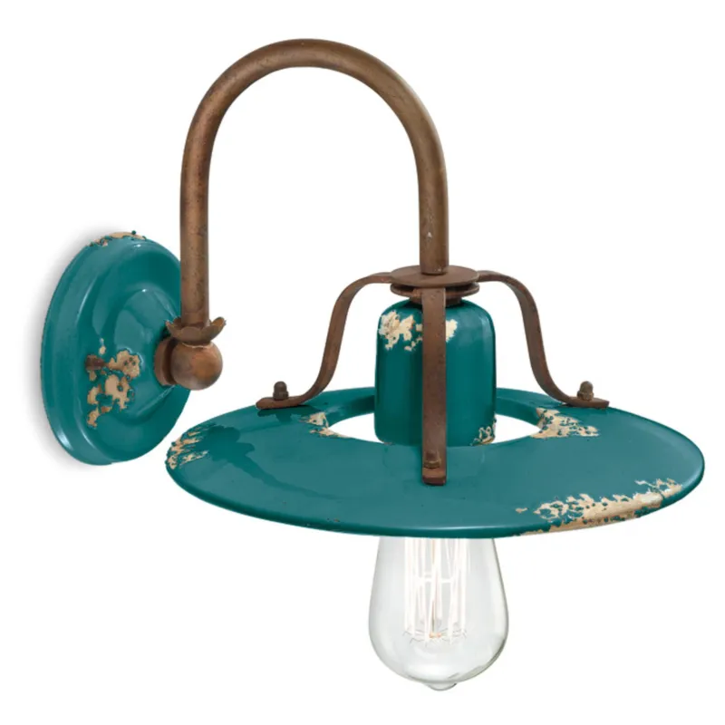 Applique Lampada da Muro Retrò, COUNTRY H 21 cm Sp 30 cm25 cm peso 1,20 kg - Attacco Lampada E27 interno VINTAGE Verde Ferroluce Prezzo Ridotto