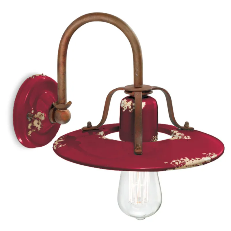 Offerta Speciale Applique Lampada da Muro Retrò, COUNTRY H 21 cm Sp 30 cm25 cm peso 1,20 kg - Attacco Lampada E27 interno VINTAGE Bordeaux Ferroluce