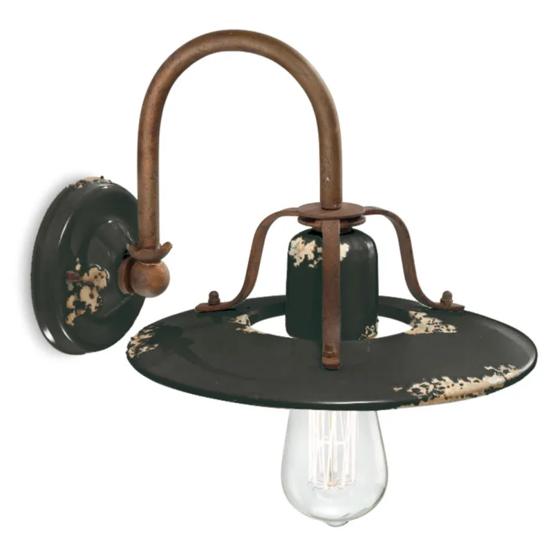 Soddisfatti O Rimborsati Applique Lampada da Muro Retrò, COUNTRY H 21 cm Sp 30 cm25 cm peso 1,20 kg - Attacco Lampada E27 interno VINTAGE Nero Ferroluce