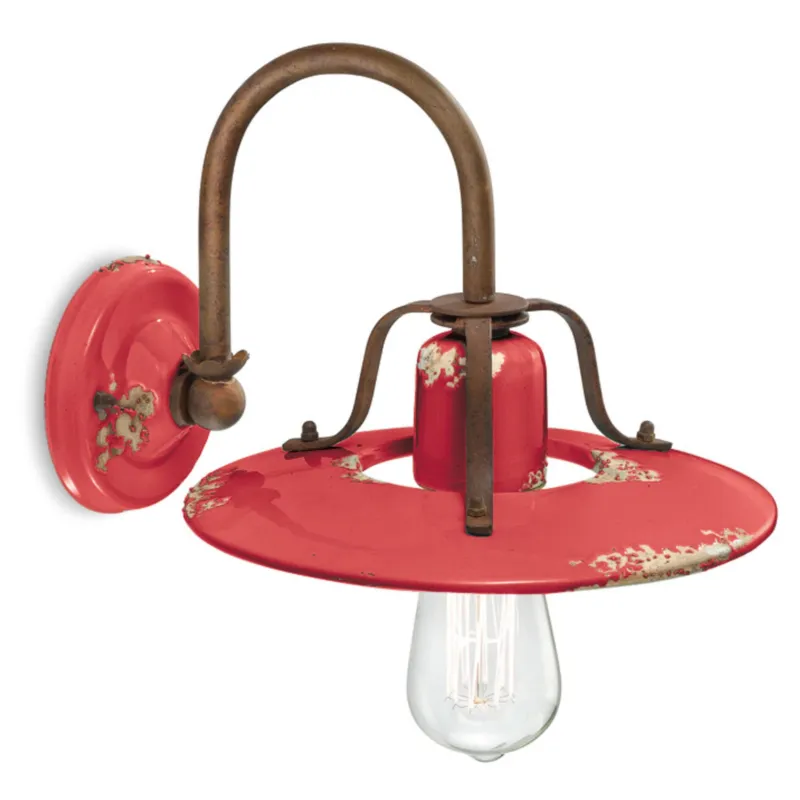 Acquista Ora Applique Lampada da Muro Retrò, COUNTRY H 21 cm Sp 30 cm25 cm peso 1,20 kg - Attacco Lampada E27 interno VINTAGE Rosso Ferroluce