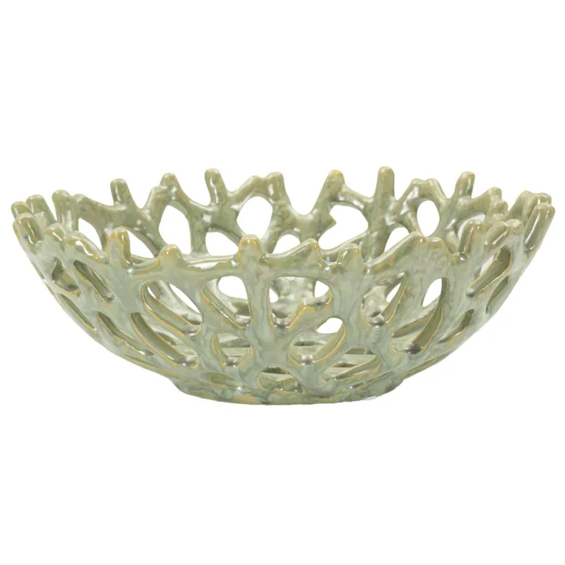 Prezzo Scontato Svuotatasche, in ceramica, piatto decorativo ispirato alla forma naturale dei coralli Dimensioni 35xh 13 cm -1,9 kg, colore verde marino Mauro Ferretti