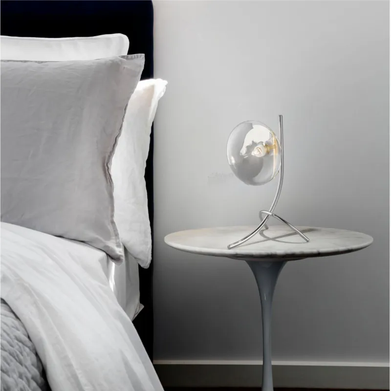 lampada da Tavolo, Abat-Jour struttura in metallo cromato CROMO MODELLO DOLCE Dimensioni 15x h 16 cm G9 1x Max 25 Watt 0,52 kg Diffusore in vetro finitura Trasparente Metalluxlight Occasione