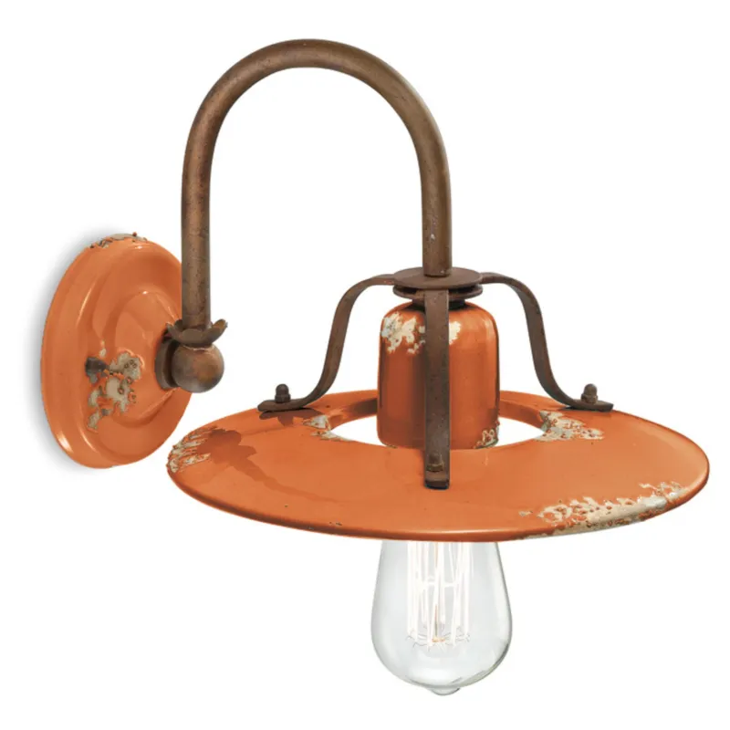Applique Lampada da Muro Retrò, COUNTRY H 21 cm Sp 30 cm25 cm peso 1,20 kg - Attacco Lampada E27 interno VINTAGE Arancio Ferroluce Offerta Del Giorno
