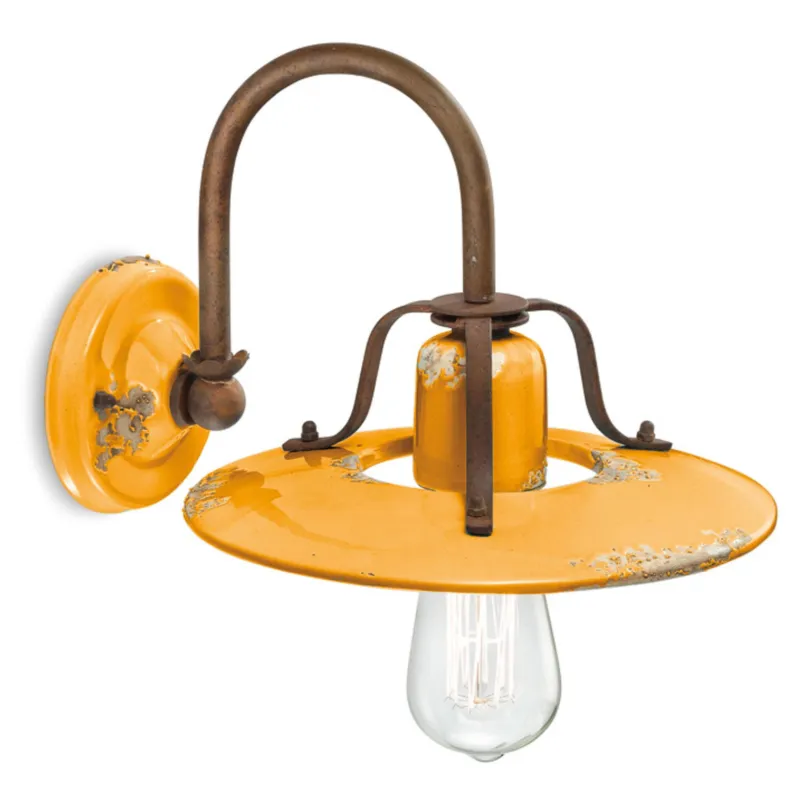 Applique Lampada da Muro Retrò, COUNTRY H 21 cm Sp 30 cm25 cm peso 1,20 kg - Attacco Lampada E27 interno VINTAGE Giallo Ferroluce Solo Oggi