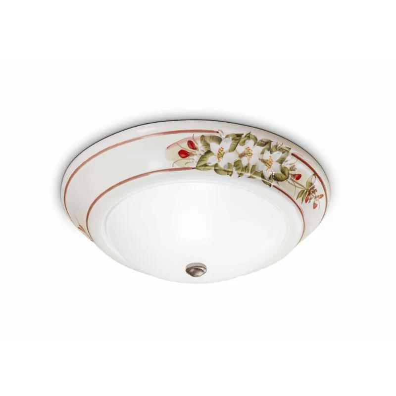 Affare Plafoniera da Soffitto CON bordi in ceramica dipinti a mano CAPUA H 11 cm ∅ 32 cm peso 1 kg - Attacco Lampada E 27 interno esterno, Bianco Vintage Ferroluce