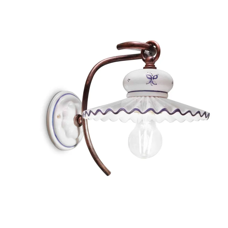 Offerta Lampo Applique Lampada da Muro una Luce in materiale Ceramico ROMA H 21 cm Sp 30 cm ∅ 23 cm peso 1 kg - Attacco Lampada E27 interno esterno, Bianco Vintage Ferroluce