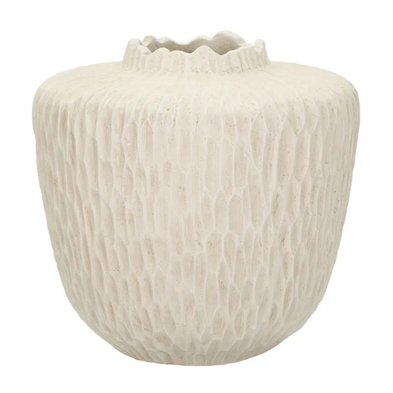 Vaso decorativo dalla Forma Rotonda, SHADE, Dimensioni Ø 35x h25 cm Foro 12 cm in texture scanalata Colore naturale Crema Mauro Ferretti Affare