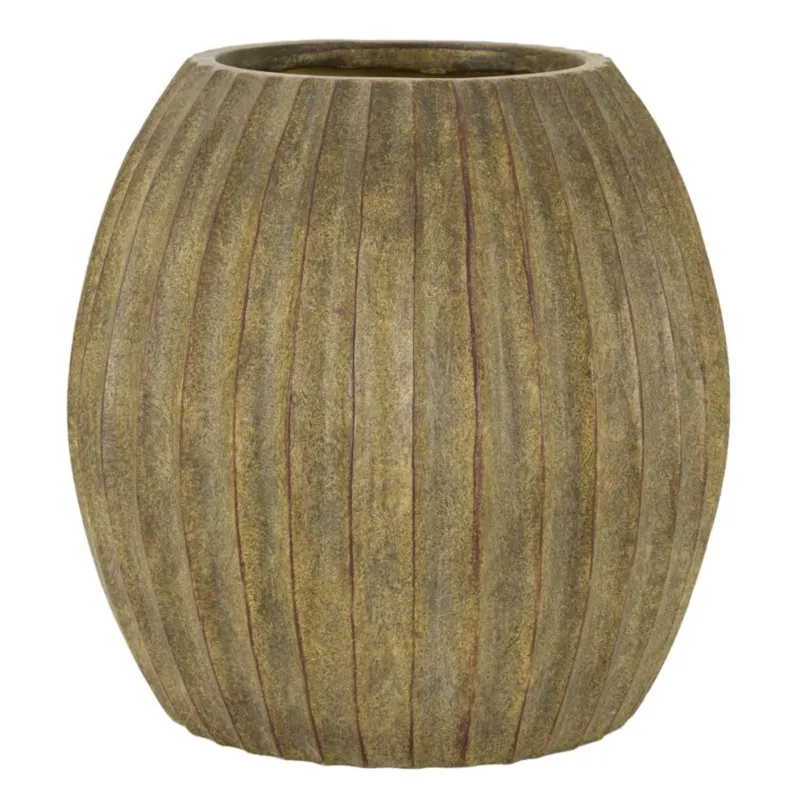 Popolare Vaso decorativo dalla Forma Rotonda., HONDURAS, Ø 32x h 32,55 cm - Foro 18 cm in texture scanalata Colore naturale Verde sporco Mauro Ferretti