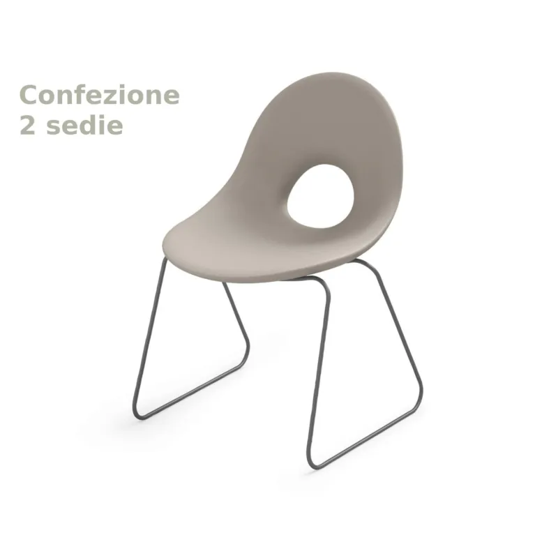 Sedia di design con Slitta SET 2 Pezzi ispirata alle linee ANNI 50 CANDY in Polietilene Struttura in metallo dimensioni 58,5x57x79 cm Lyxo Design Must-Have