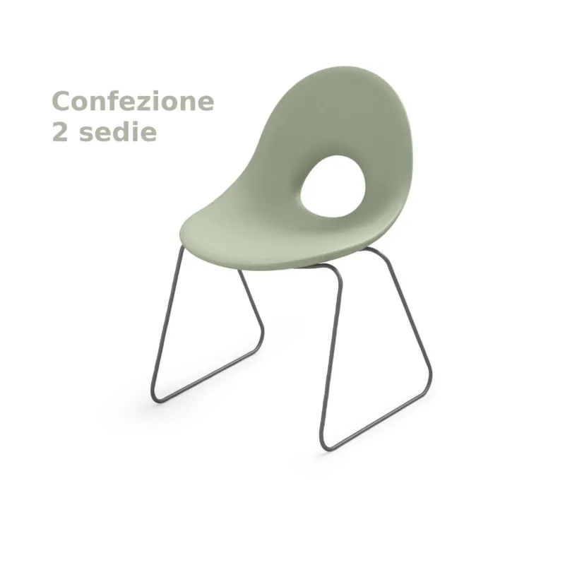 Sedia di design con Slitta SET 2 Pezzi ispirata alle linee ANNI 50 CANDY in Polietilene Struttura in metallo dimensioni 58,5x57x79 cm Lyxo Design Offerta Lampo